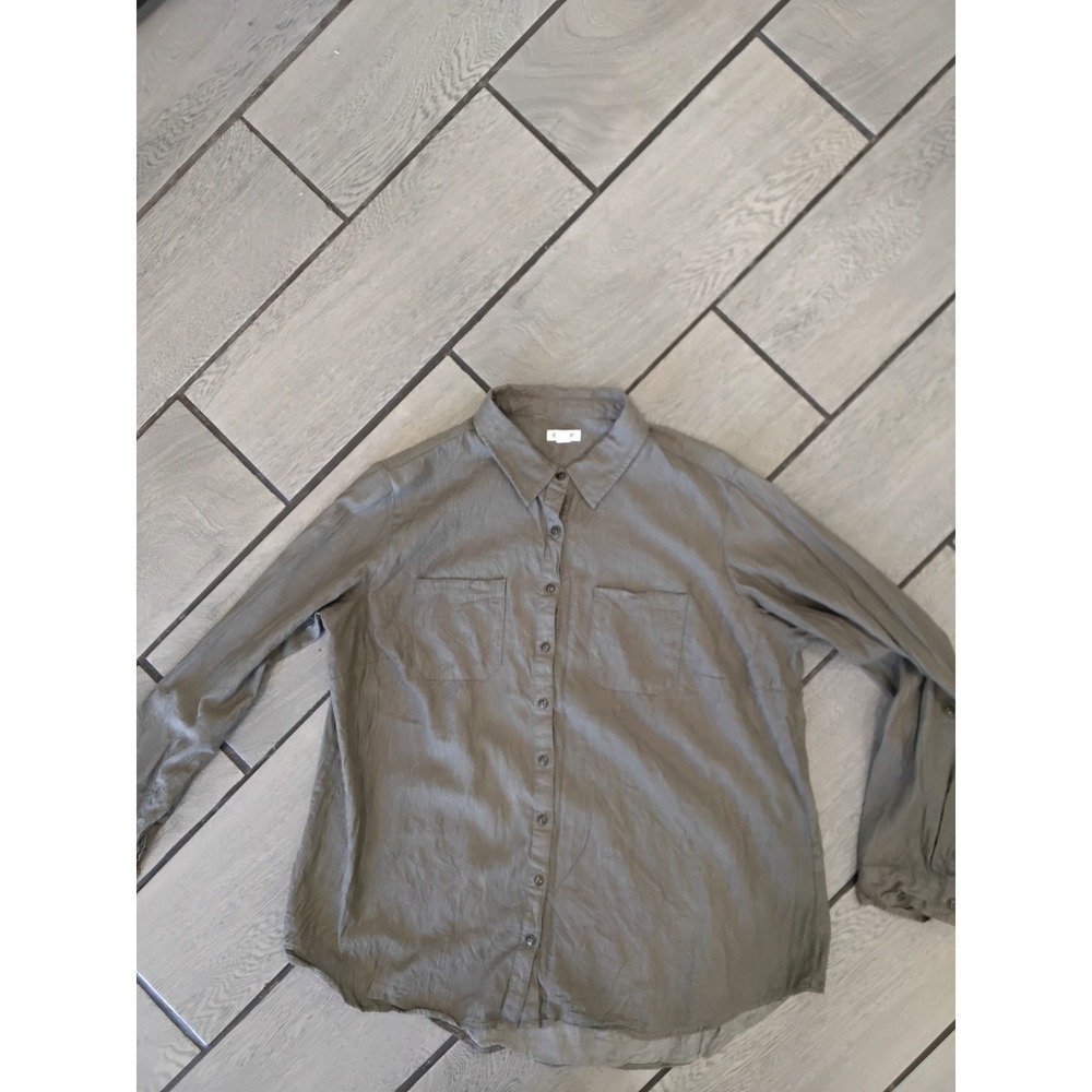 Westport Olive Green Floral Embroidered Back Button Down Shirt Plus 1X Cotton